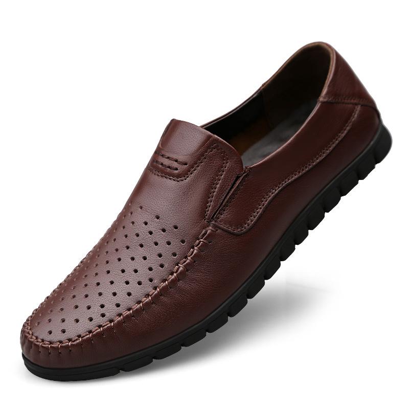 Men s Spring & Autumn Cowhide Slip-On Loafers: Breathable, Casual Leather Shoes for Middle-Aged Dads 45