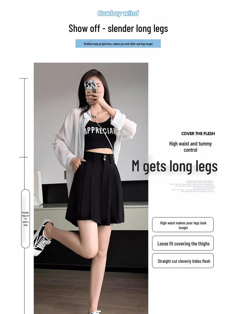 Women's High-Waisted Pleated Wide-Leg Shorts - 2024 Spring/Autumn Collection