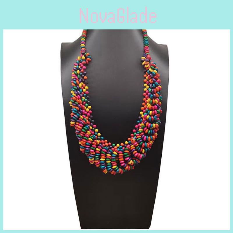 Creative Colored Wooden Bead Woven Necklace Neck Accessories For Women And Men