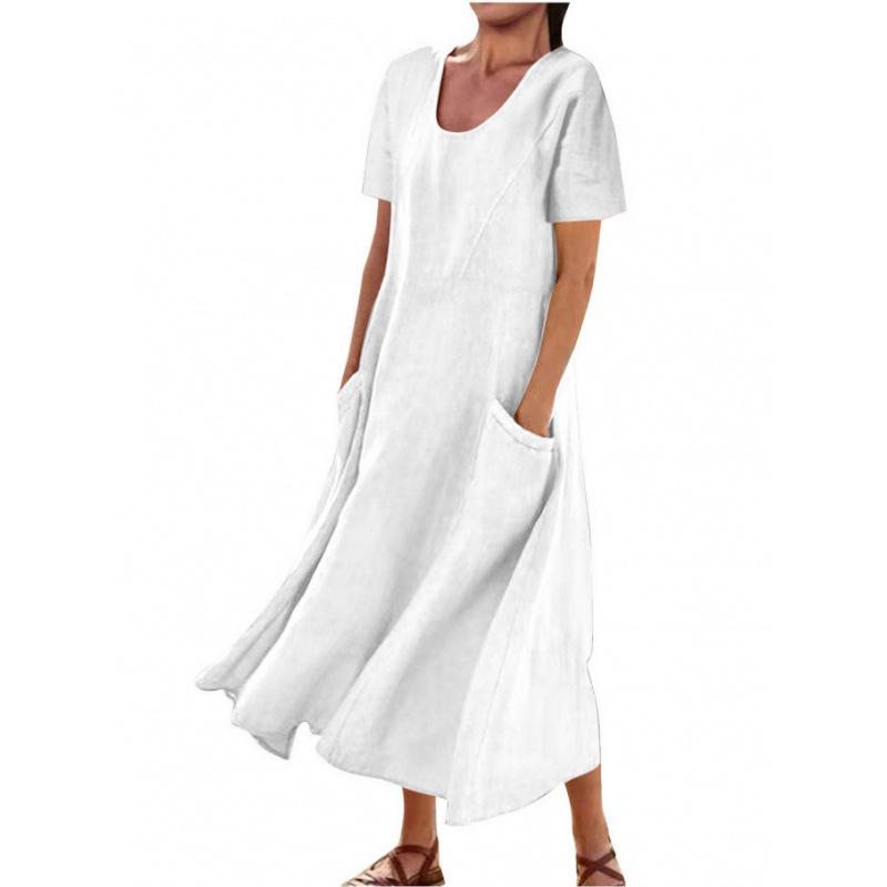 Women's Solid Color Round Neck Short Sleeve Loose Hem Dress