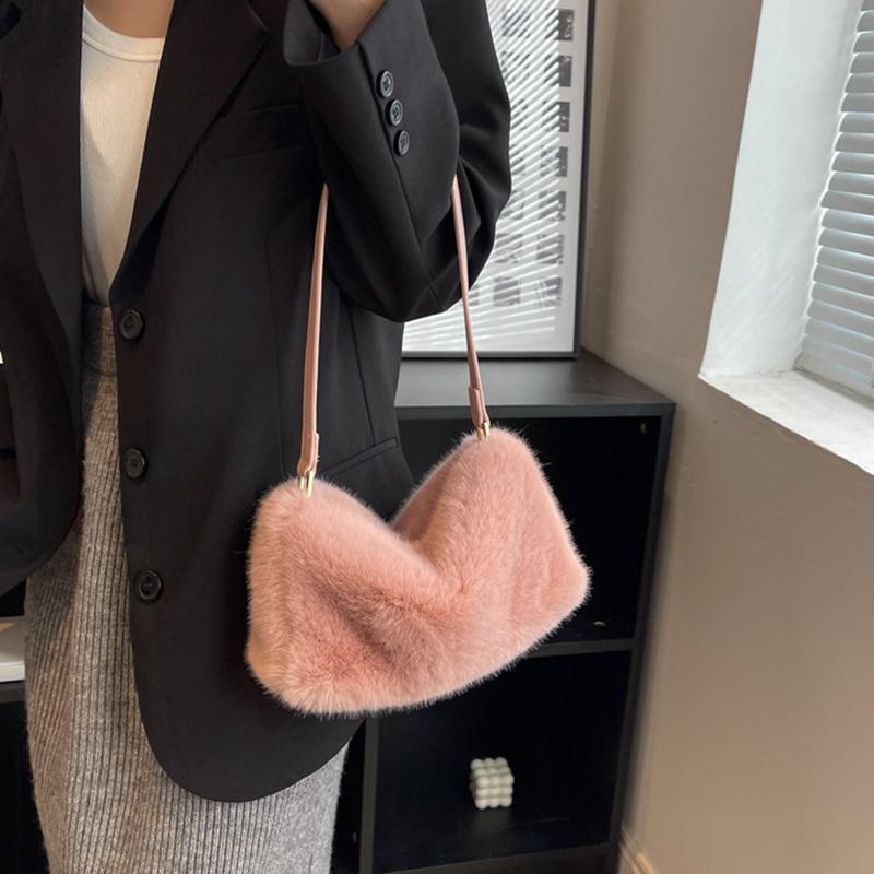 Plush Small Square Bag Autumn Winter New Versatile Simple Crossbody Bags  Vintage Solid Color Female Single Shoulder Purse