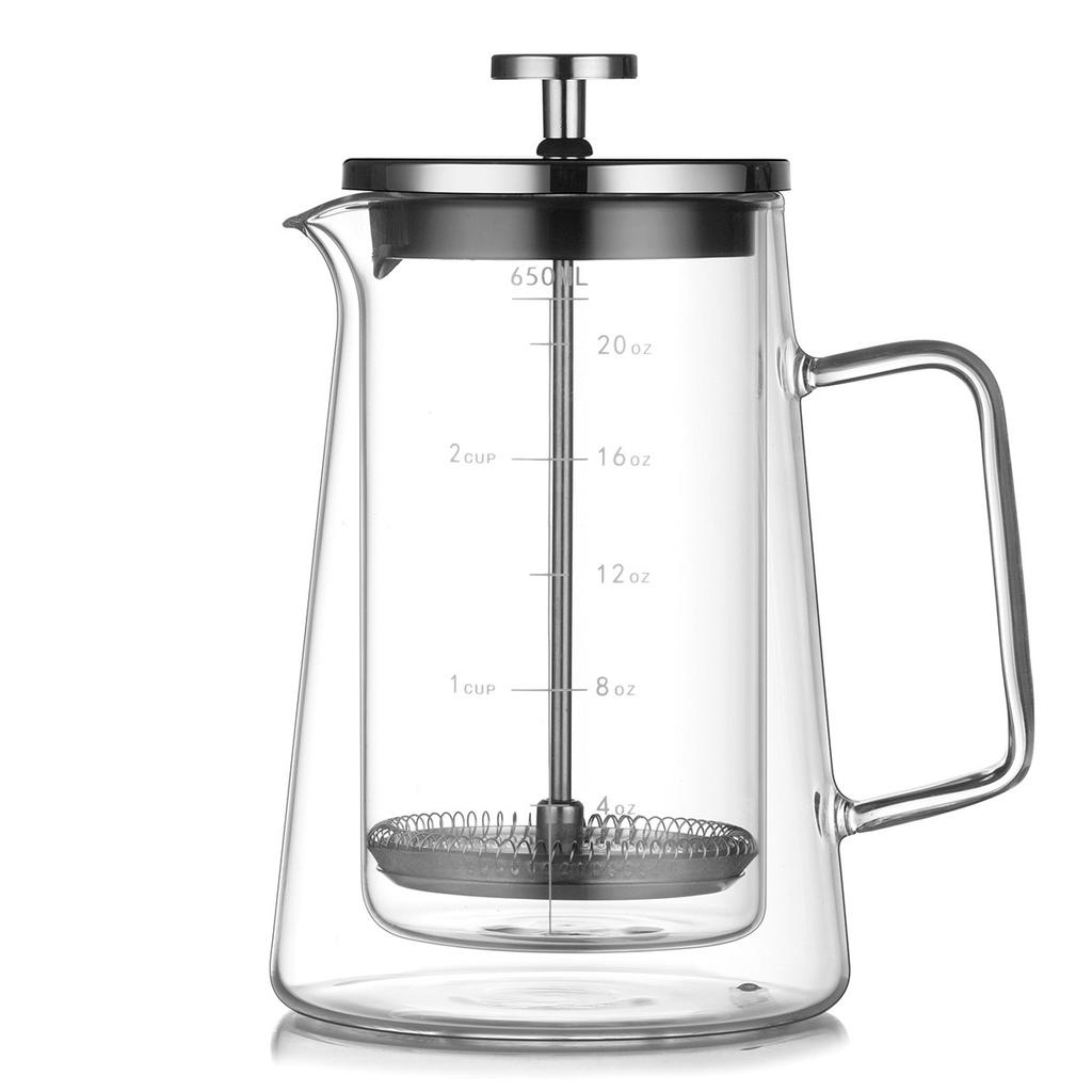 Double-layer Coffee Pot Glass French Press Pot with Filter Screen Heat-resistant and Thermal Insulation Coffee Utensils Household Filter Sharing Pot