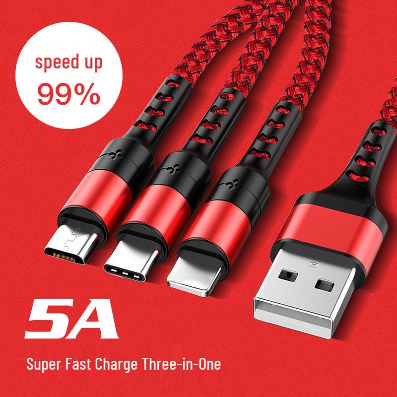 Universal 5A Fast Charging 3-in-1 Data Cable for Android, Apple, Huawei Mate40