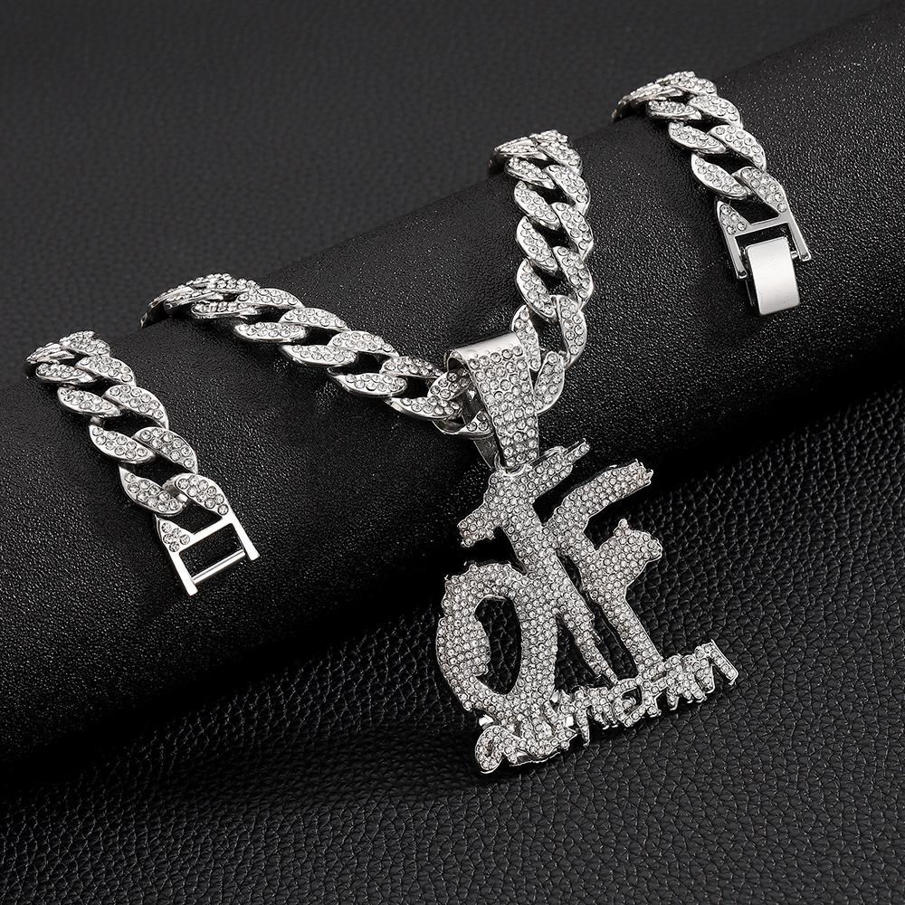 Hip Hop Otf Letter Necklace Men And Women Hip Hop Personality Versatile Trend Cuban Chain Jewelry Set