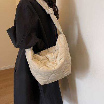 Temperament Daily Women's Bag New Personality Rhombus Shoulder Bag Sewing Line Solid Color Cloth Shoulder Oblique Span Bag