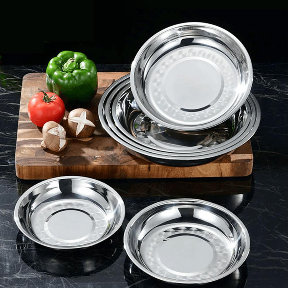 8 Pcs Stainless Steel Round 15cm Food Serving Tray Barbecue Plate Snack Dish Dinnerware Set Round Dinner Plate Stainless Steel