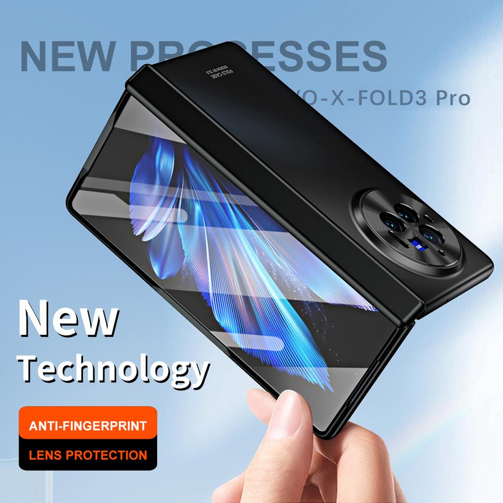 For vivo X Fold3 Pro Case PU Leather Coated PC Phone Cover with Tempered Glass Screen Film