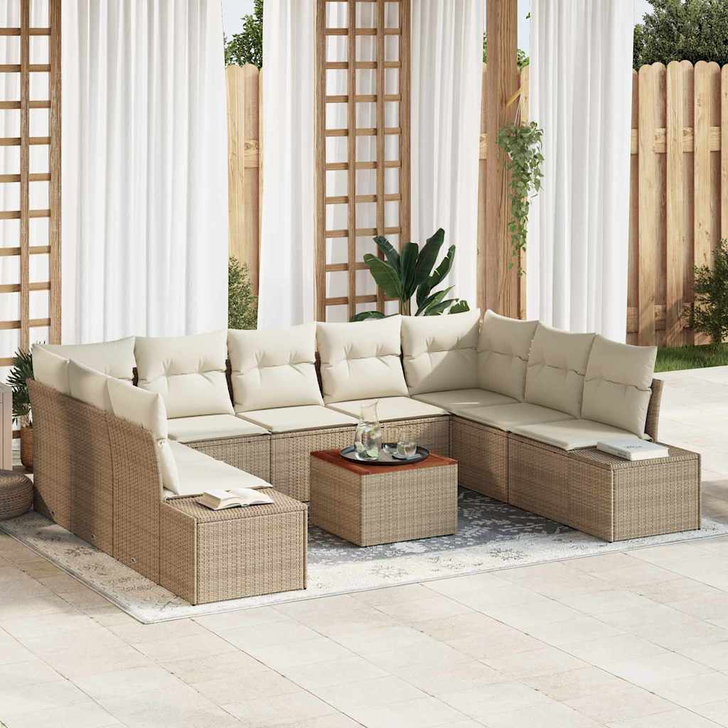 Garden Sofa Set with Cushions 10 Pcs Beige Poly Rattan