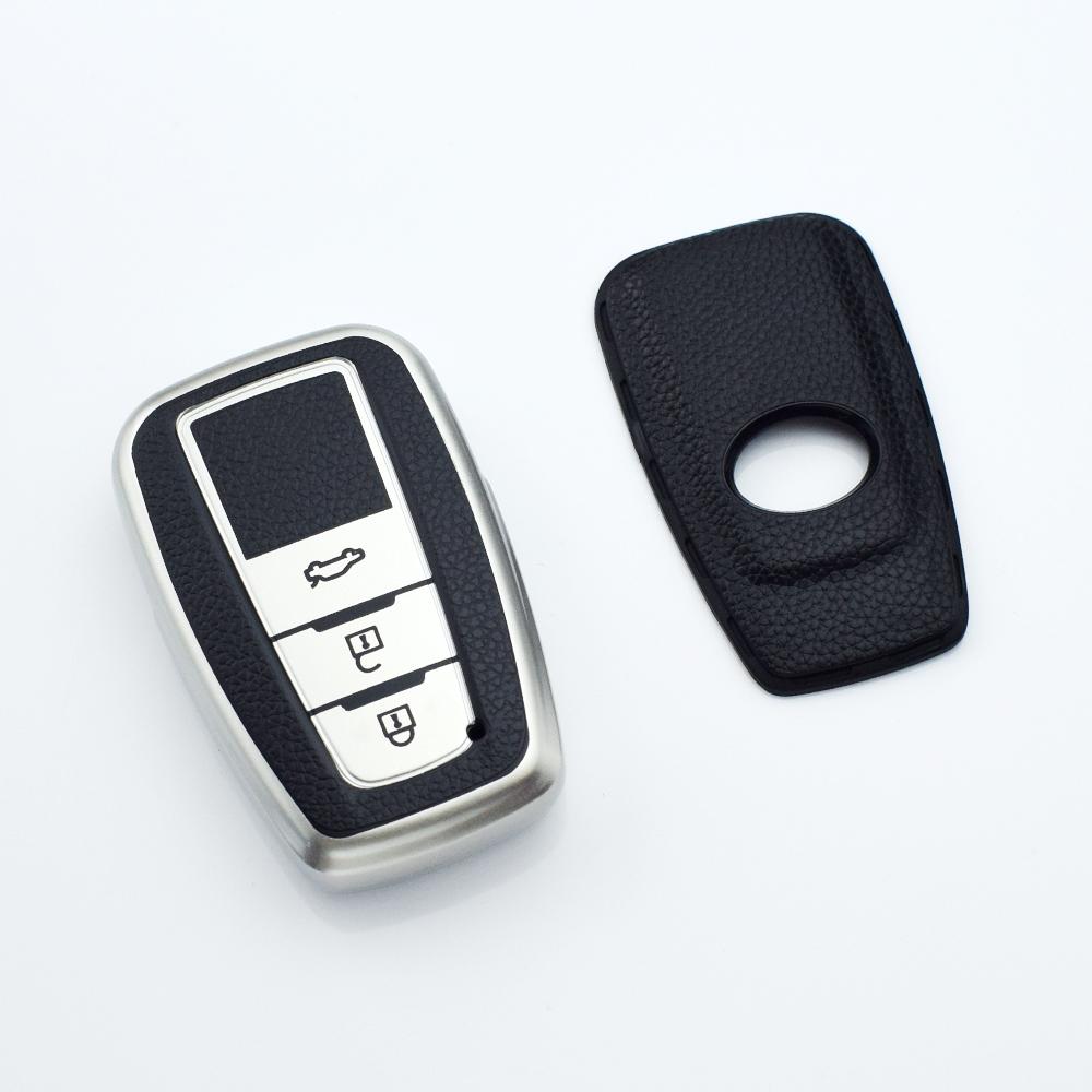 

Чехол для автомобильного ключа из ТПУ кожи, держатель для брелока с 3 кнопками для Toyota CHR C-HR Prado Prius Camry Corolla RAV4, аксессуары серебряный