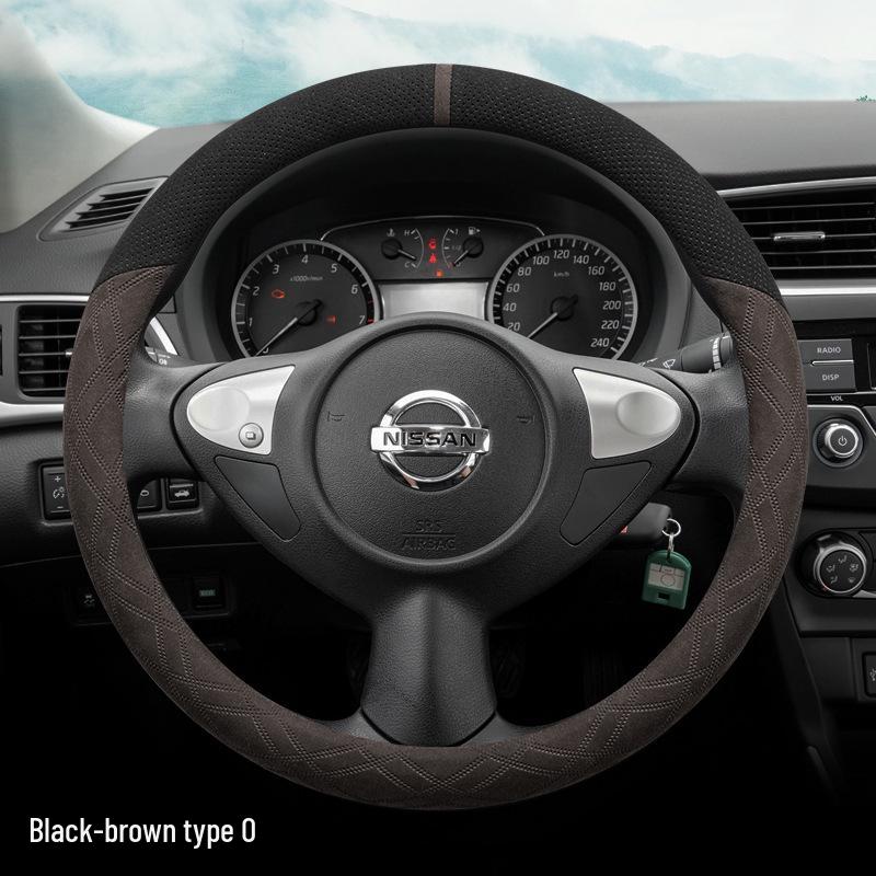 Suede Steering Wheel Cover for Nissan Sylphy, Teana, Qashqai, Sunny, Tiida, X-Trail, Livina (14th Gen).