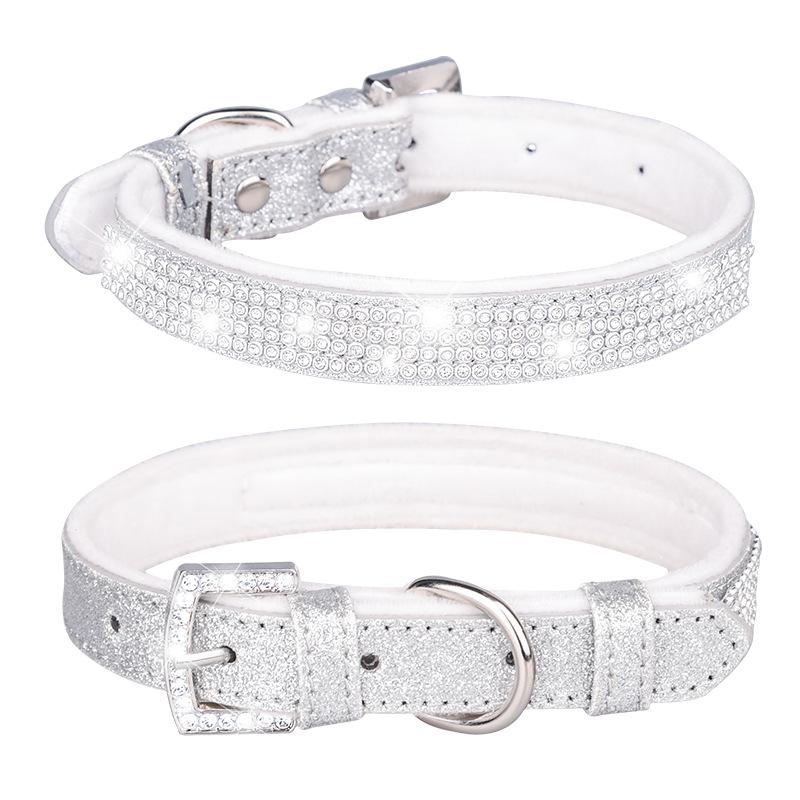 New Pet Collars with Shiny Rhinestones Dog Collars Comfortable Plush Base Dog Collars