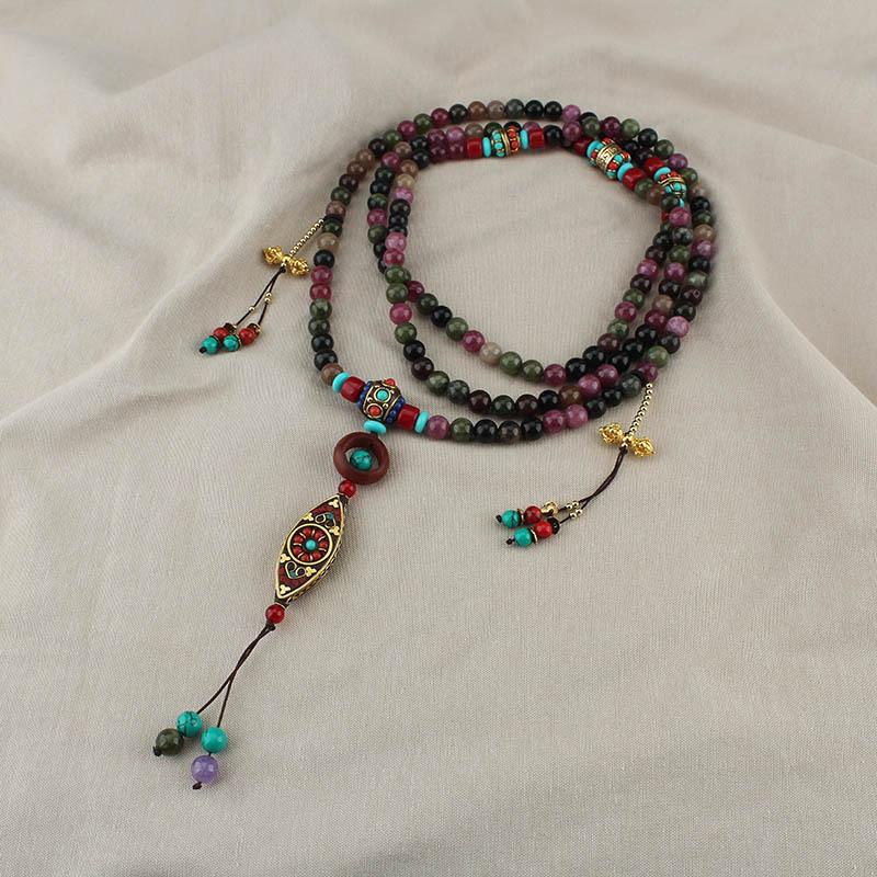 GEMCHIC Women s Retro Multicolor Jade Beaded Long Tassel Crossbody Chain Necklace