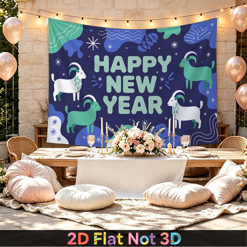 Party Backdrop New Year Flat Festive Goat Pattern Multi Layered Celebrations Photo Booth Background Front Door Decor