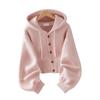 Women's Pink Knitted Hooded Cardigan - Soft & Loose, Korean Style Sweater for Spring & Autumn