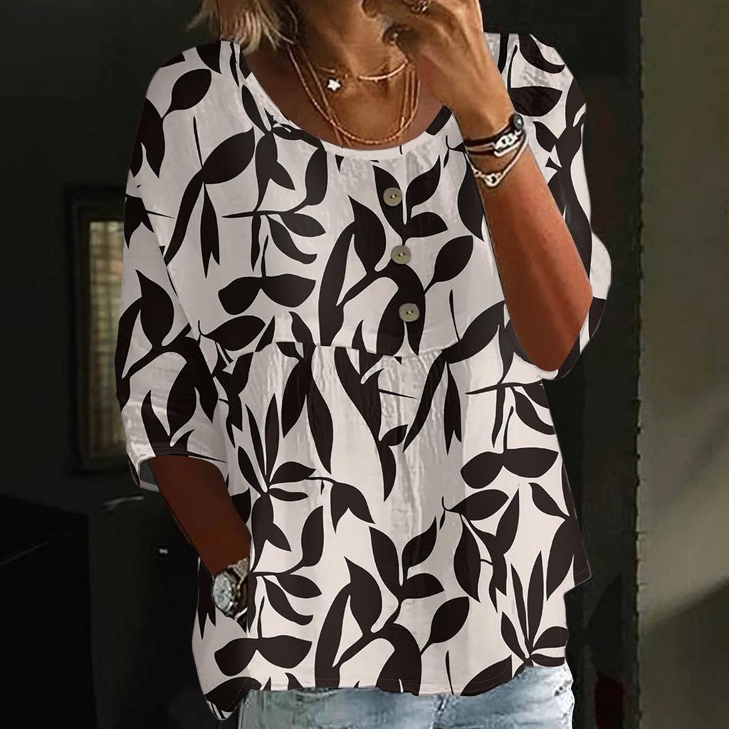 Linen Shirts For Women 3/4 Sleeve Button Down V Neck Summer Tops Dressy Casual Cute Shirts