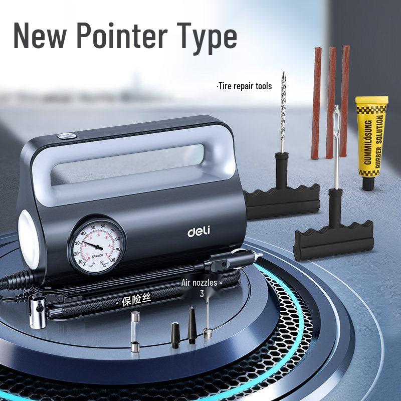 Deli 12V Portable Car Air Pump with Tire Pressure Gauge