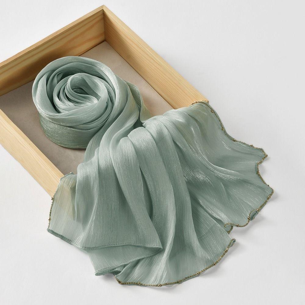 Xale Longo Envolvente com Contas Lenço de Cabeça da Malásia Hijab Elegante Lenço Feminino