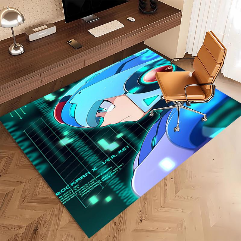 1pc Cartoon Rockman Game Megaman Print Area Rug - Soft, Washable Non-Slip Indoor Mat, Living Room, Home Office Decorative Rug,Office Decorative