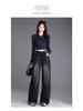 Women's High Waist Velvet Straight Leg Jeans - 2025 Trendy Narrow-Wide Pants for Autumn & Winter