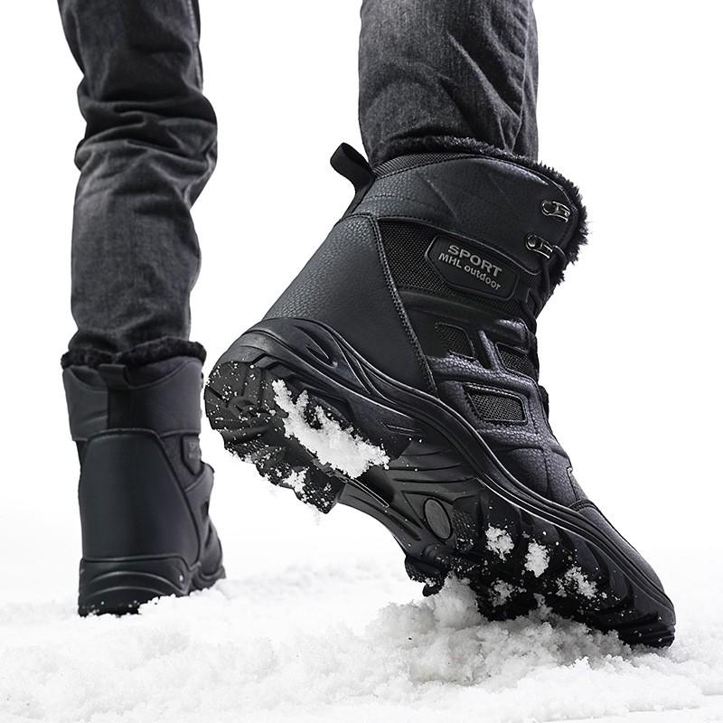 Mens Winter Snow Boots Waterproof Thick Fleece Lined Outdoor Tactical Hiking Mid-Calf Rubber Sole