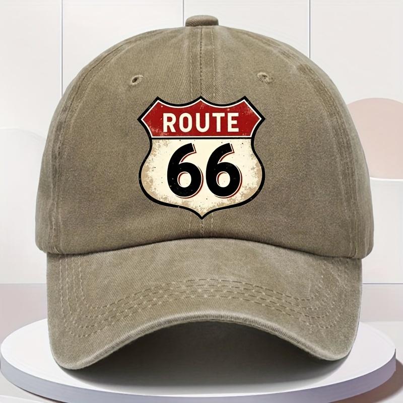 Mens Route 66 Logo Baseball Cap  Vintage Route 66 Highway Shield Emblem with 66 Numbered Highways Retro Washed Like Look