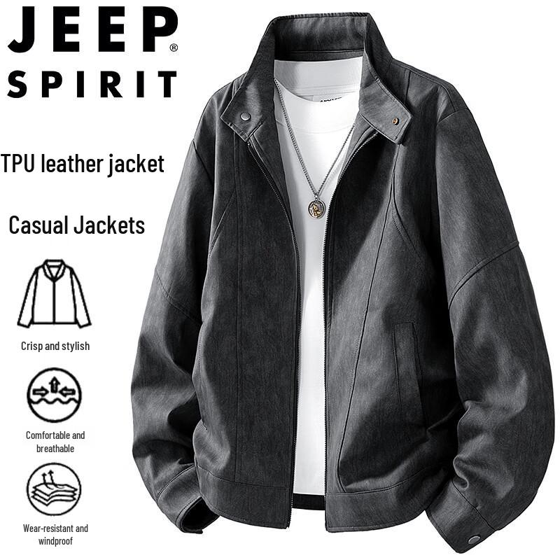 

JEEP SPIRIT Men s Spring Autumn Lapel PU Leather Jacket 3XL
