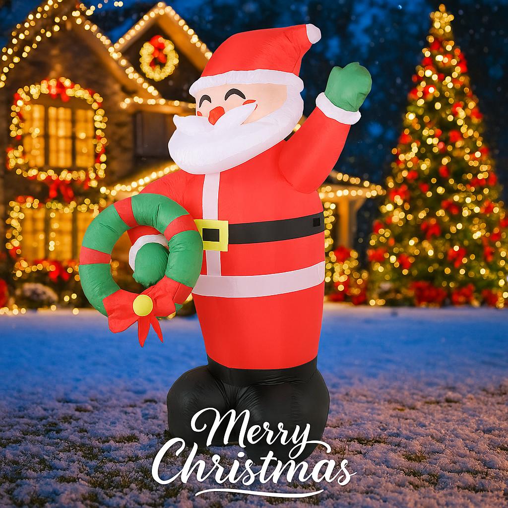 5.91FT Inflatable Toy Santa Claus Wreath with LED Lights Xmas Yard Lawn Party Decoration Christmas Home Supplies Ornaments Gifts