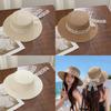 Summer Straw Hat With Lace Ribbon Large Brim Sun Protection For Beach Vacation Women