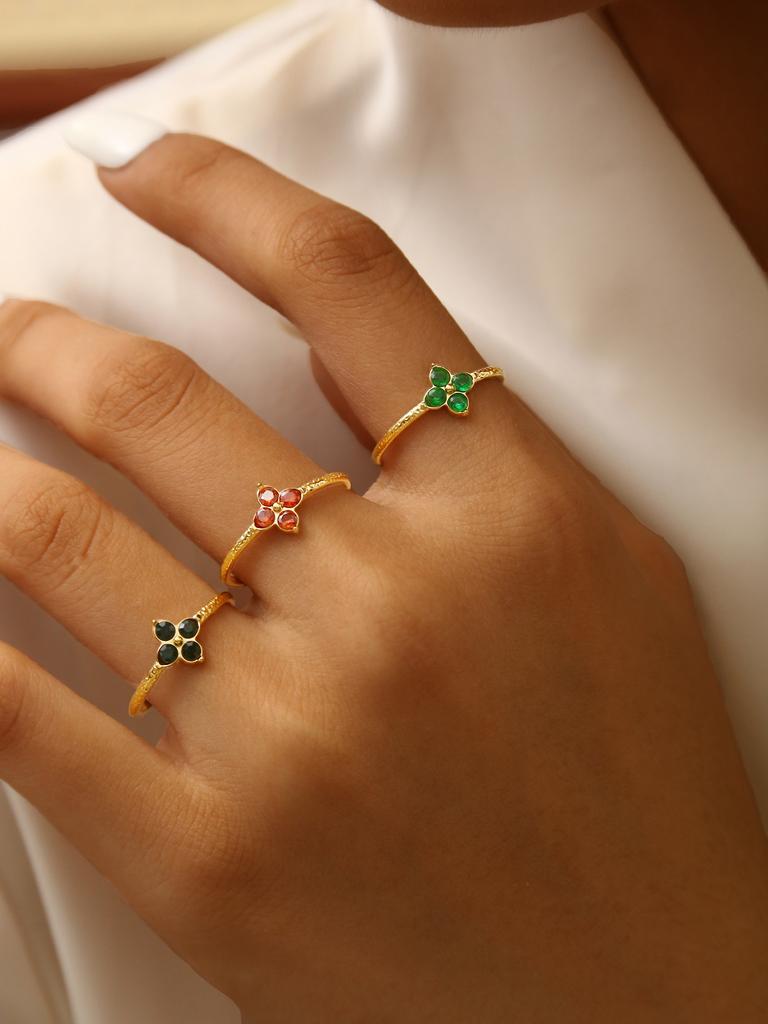 Mode Elegant Charme Leichter Luxus Premium Gefühl Edelstahl 18K Vergoldet Diamant Kleeblatt Offener Ring Damen