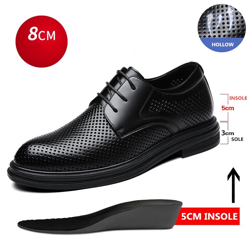 Men Dress Shoes Elevator Shoes Summer Breathable Casual Classic Business Heightening Leather Shoes 8CM 6CM Moccasins Taller Male