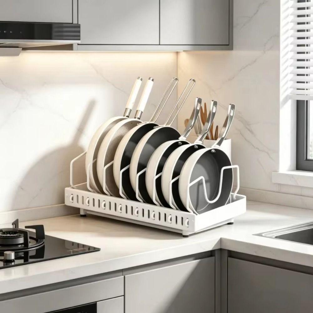 Multifunktionales Ausziehbares Pfannenregal Verstellbare Trennwände Töpfe Pfannen Organizer Backutensilien
