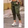 [Pantaloni Cargo ad Alta Elasticità] Pantaloni Jogger Cargo da Donna ad Alta Elasticità Stretti - Tasche Coperte, Vita con Coulisse, Colore Unico Nero Miscela di Poliestere