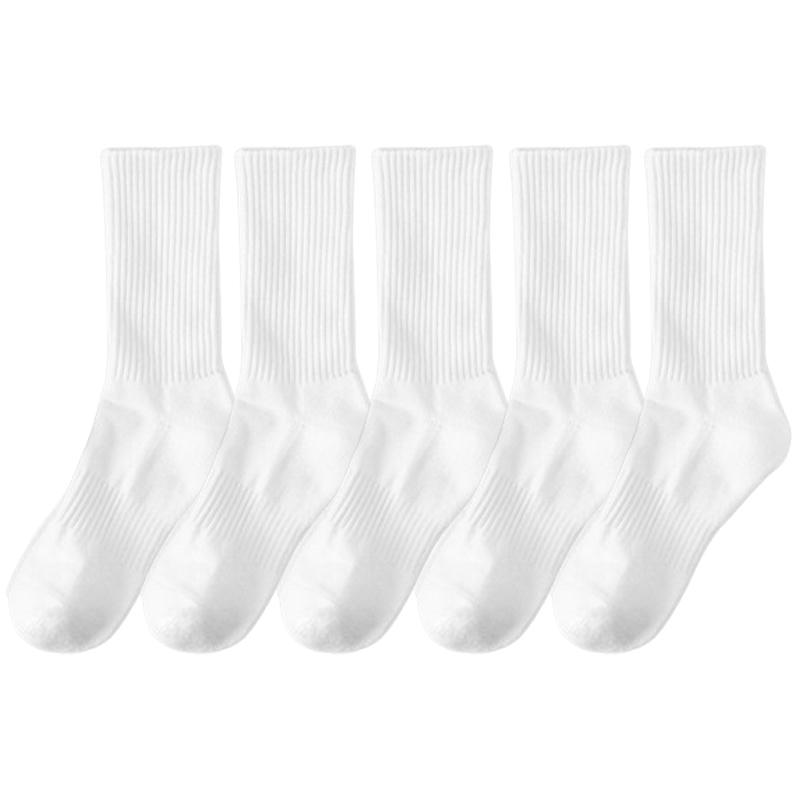 

5 пар/лот 100% хлопок мужские высокие носки классические черные белые дышащие впитывающие пот женские осенние теплые эластичные спортивные носки EU38-45(US 6-12)