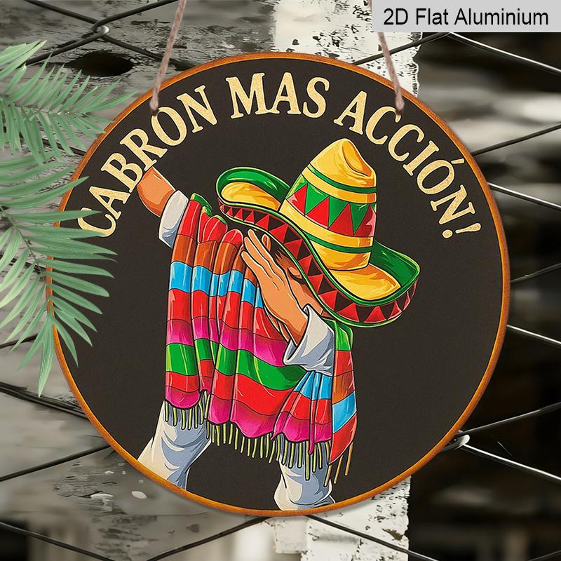 2D Flach, 1 Stück 7,87 Zoll Runde Aluminium-Wandplakette im französischen und mexikanischen Stil - Spanisches/Lateinamerikanisches Kultur-Dekor-Schild mit von Mariachi inspirierten Mustern, Mexikanisch