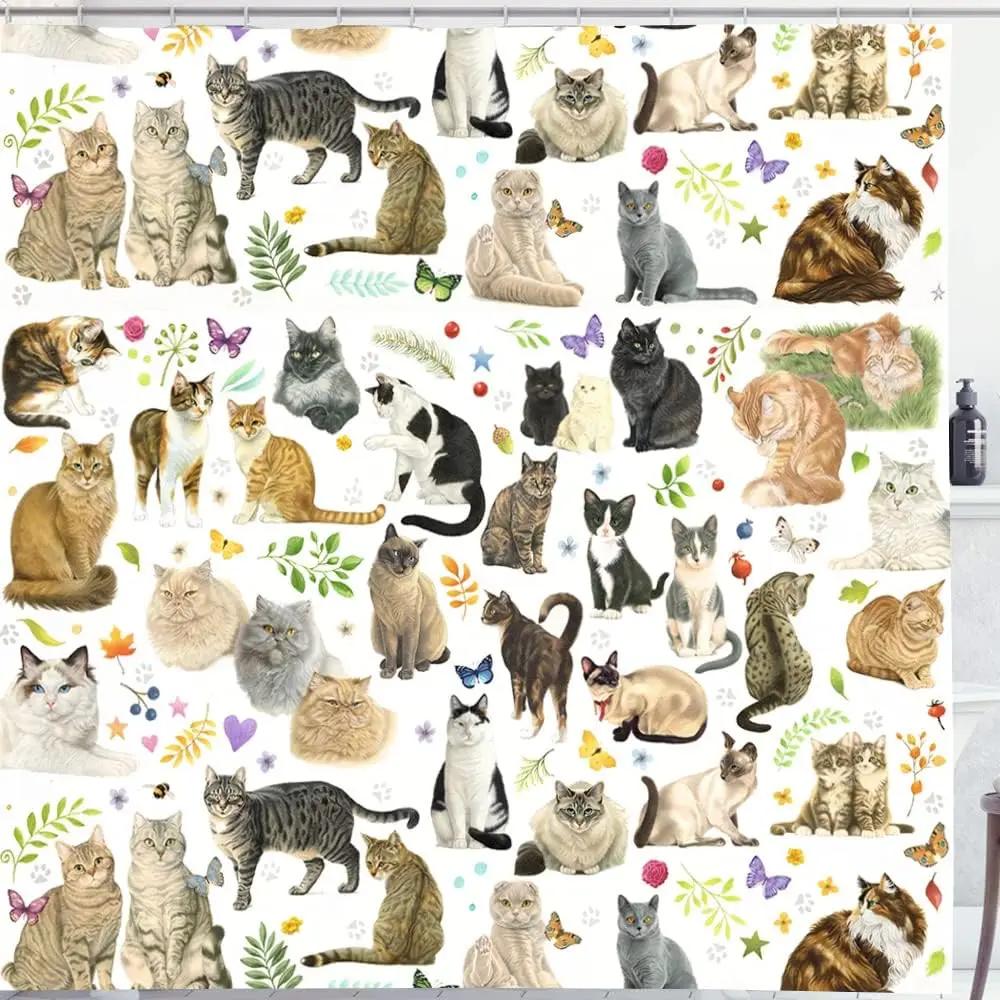 Cute Dog Shower Curtain for Kids Girls Boys Bathroom Decor, Funny Animals Puppy Dog Lovers Gift Bathtub Curtains Set, Vintage