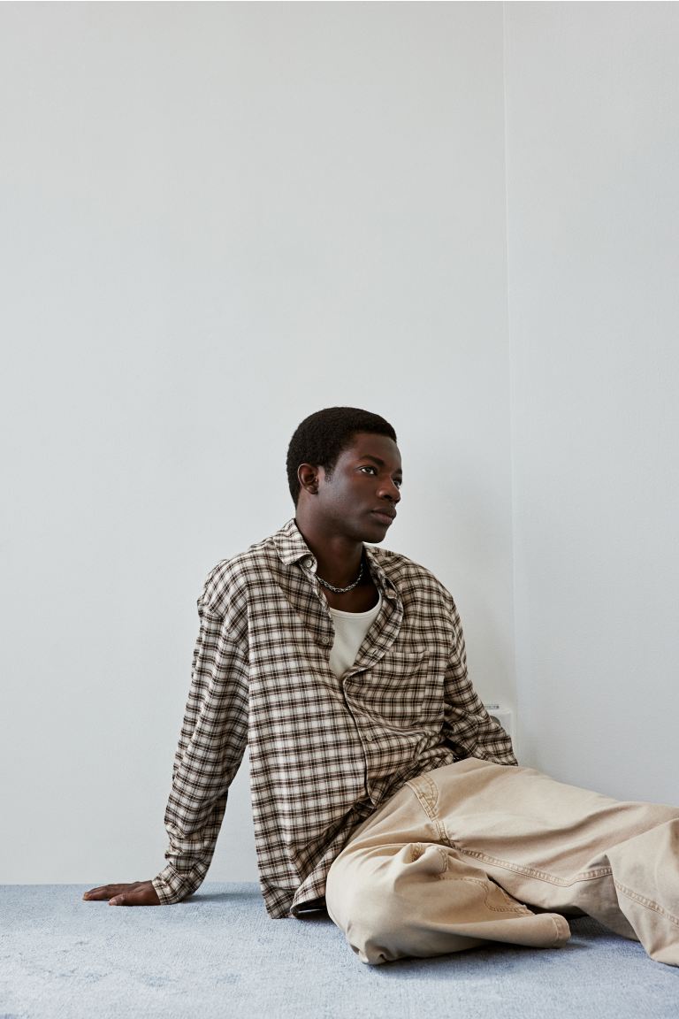 

Рубашка свободного кроя HM бежевая клетка