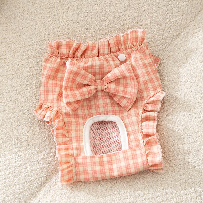 

Puppy dog bow plaid physiological pants male dog female dog anti-harassment safety pants universal in all seasons pet diaper L (recommended weight 11-7.5kg)