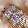 New Elegant Pink Pendant Bow  Drop Sterling Silver Earrings Crystal Zircon Ladies  Earrings Silver