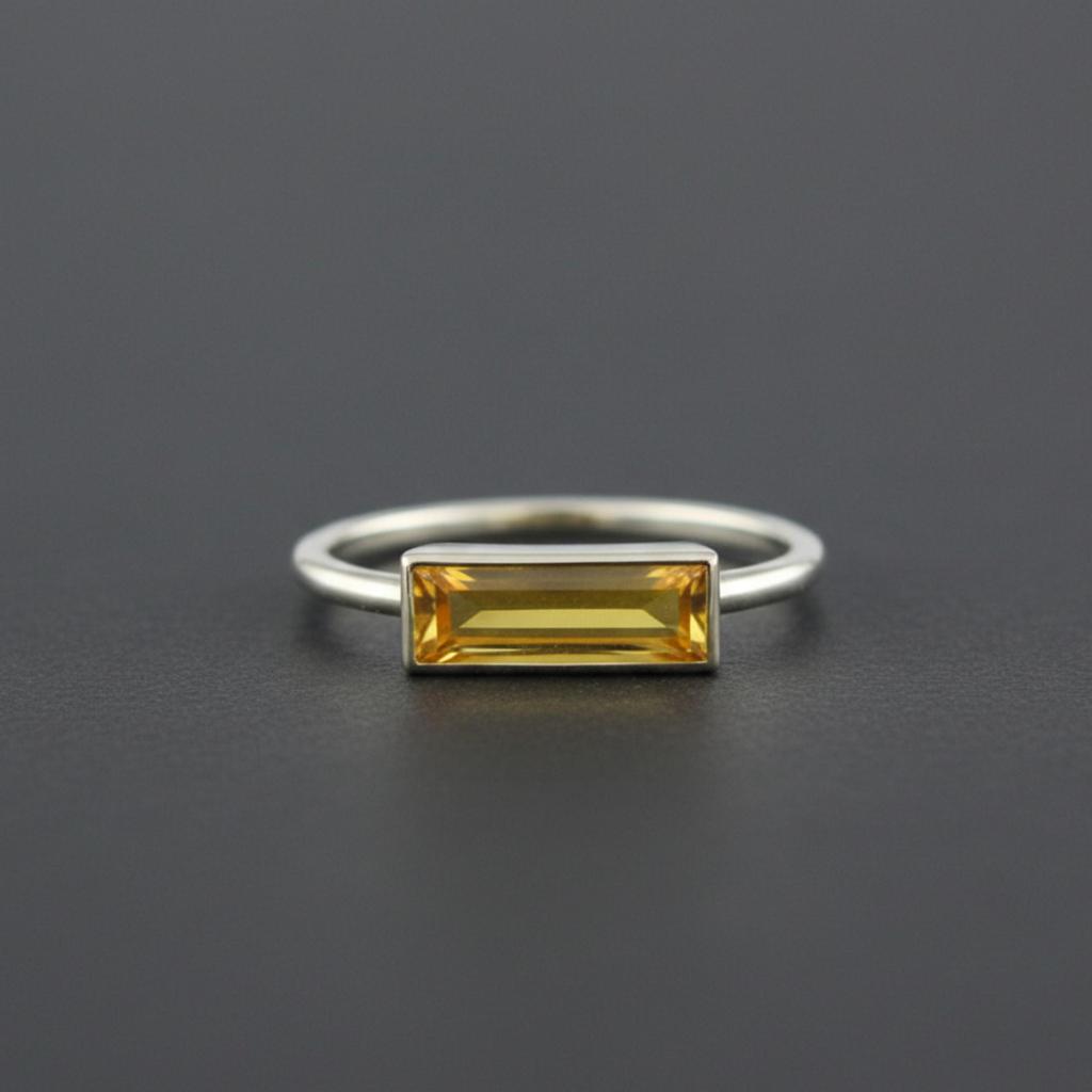 Baguette Citrine Stacking Ring, 925 Solid Sterling Silver, Minimalist Handmade Statement Ring, Everyday Wear Jewelry