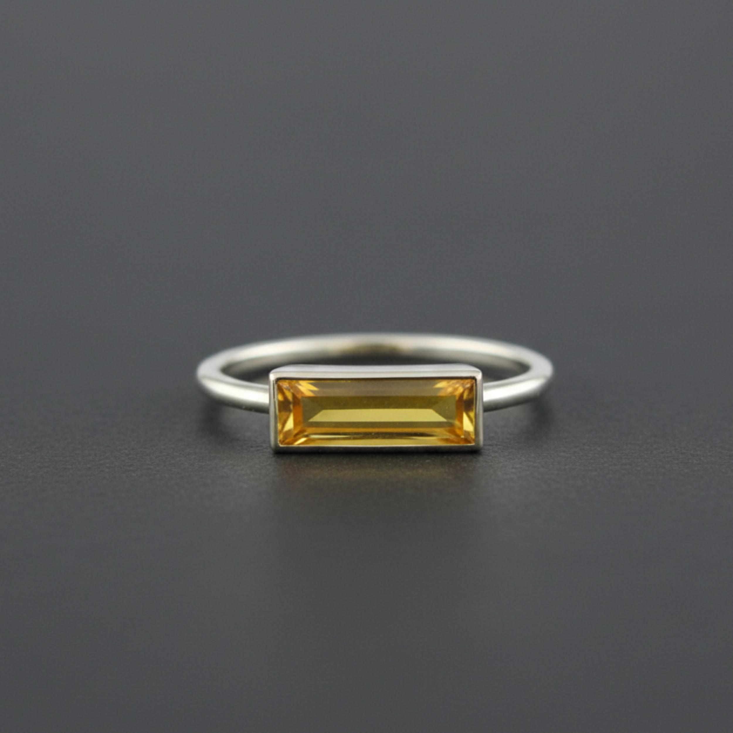 

Кільце-багет з цитрином, 925 проба чистого стерлінгового срібла, Мінімалістичне ручної роботи виразне кільце, Прикраса для повсякденного носіння 12 срібний