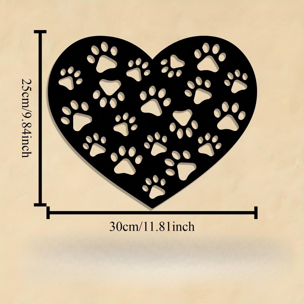 Paw Print Heart Metal Wall Art, Wrought Iron Black White Pet Decor Hanging Sign for Dog Owner Gift, Outdoor Durable, Easy Mounting Hardware Included