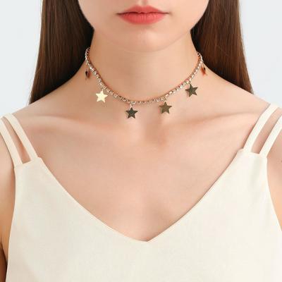 Europe, America, Simple Single-layer Claw Diamond Chain, Five-pointed Star Pendant, Necklace, Female, Cold Wind Metal Chain Necklace.
