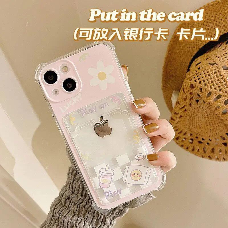 Smile Daisy Flower Case For Iphone 16 Pro Max 11 12 13 14 15 Pro Max 16 Plus X XS XR XS Wallet Card Holder Slot Bag Clear Cover