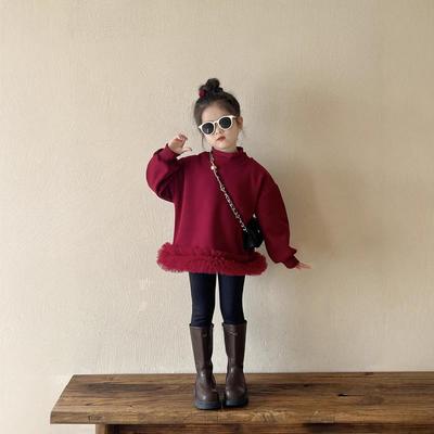 Kinder Sweatshirtkleid im koreanischen Stil mit Mesh-Spitze und Samt für Herbst/Winter 2024