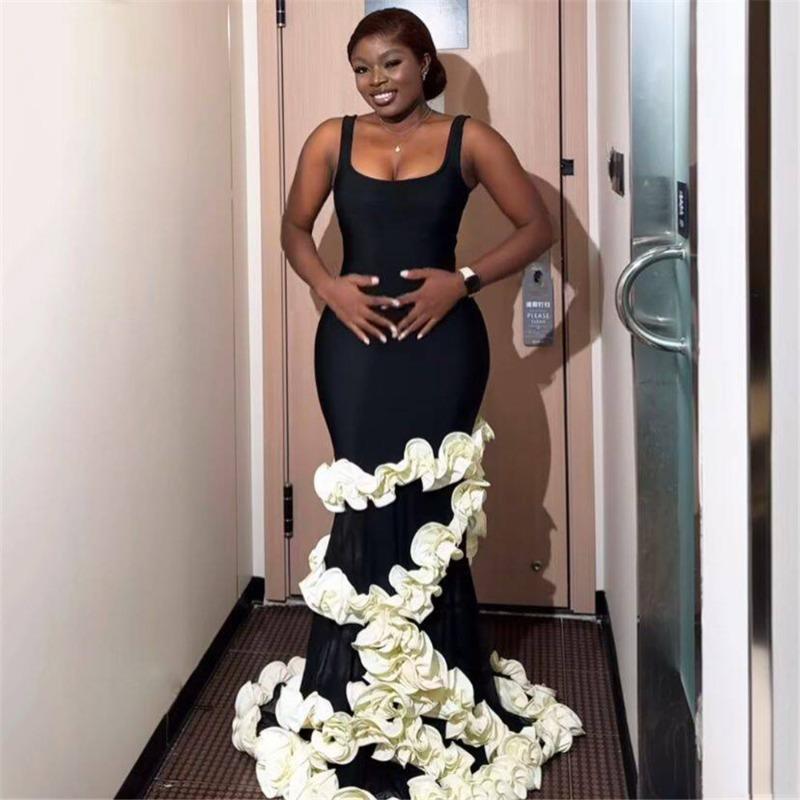 New bandage skirt spring and summer lotus leaf lace mesh irregular side dress women's clothing