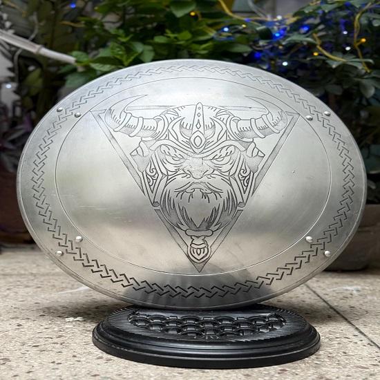 Aluminium Bearded Viking Warrior Shield Nordic Mythology Wall Art