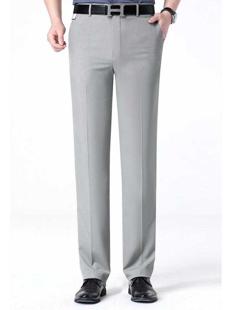 New Men's Iron-Free Pleated Dress Pants - Straight Leg, Professional Trousers for Middle-Aged Businessmen