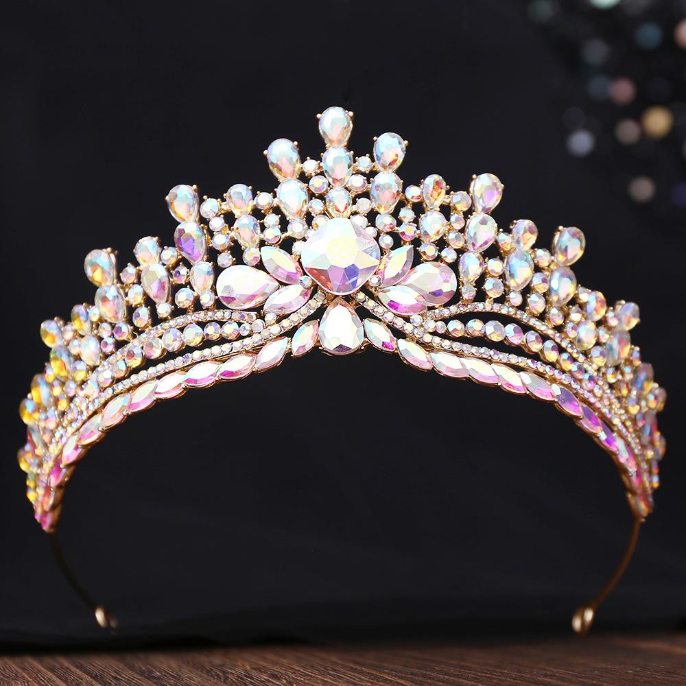 DIEZI Korean Luxury AB Crystal Crown For Women Girls Wedding Baroque Bride Queen Bridal Tiaras Hair Accessories Gift Headbands