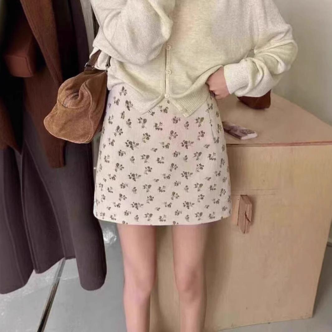 

Women s High-Waisted A-Line Corduroy Floral Midi Skirt for Autumn & Winter XL