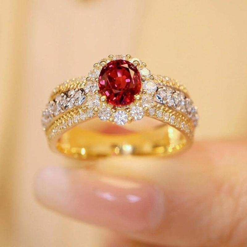 New Fashion Lab Ruby Full Zircon Ring For Women Upscale Eternity Ring Jewelry Wedding Engagement Party Anniversary Birthday Gift